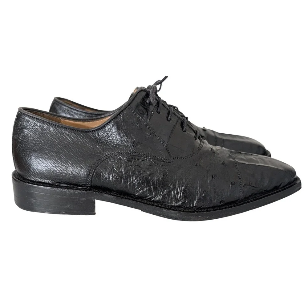 Belvedere Florence Crocodile Ostrich Dress Shoes Men 11M Black Exotic‎ Italian